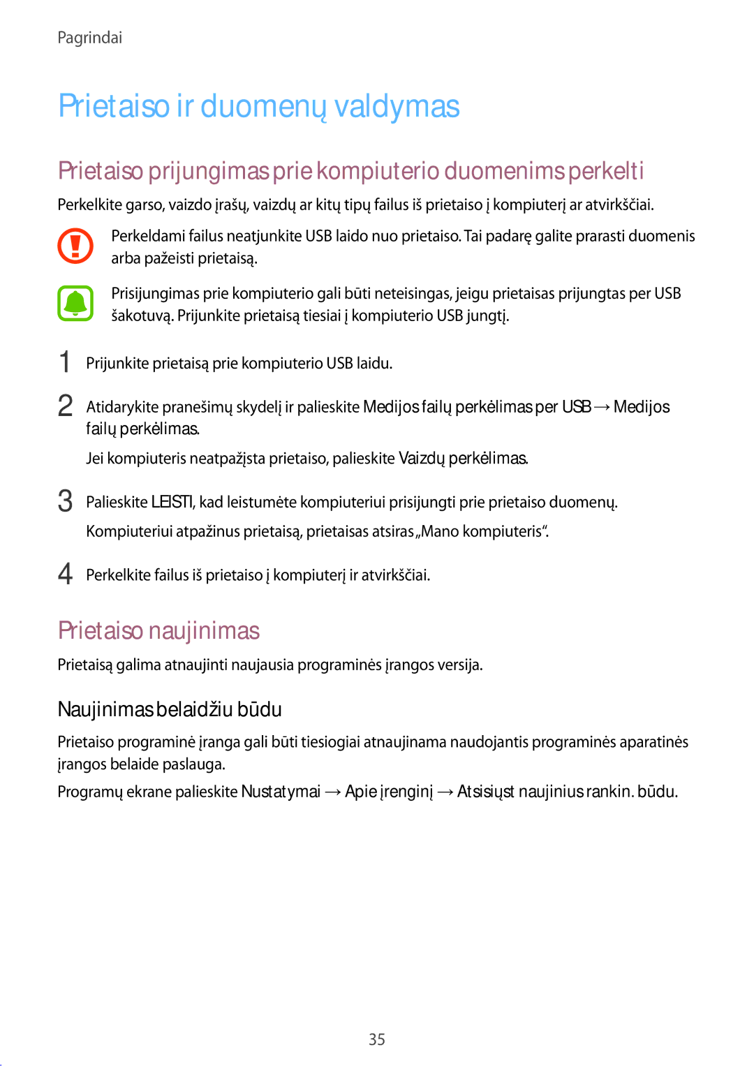 Samsung SM-T580NZKASEB, SM-T580NZWASEB manual Prietaiso ir duomenų valdymas, Prietaiso naujinimas, Naujinimas belaidžiu būdu 