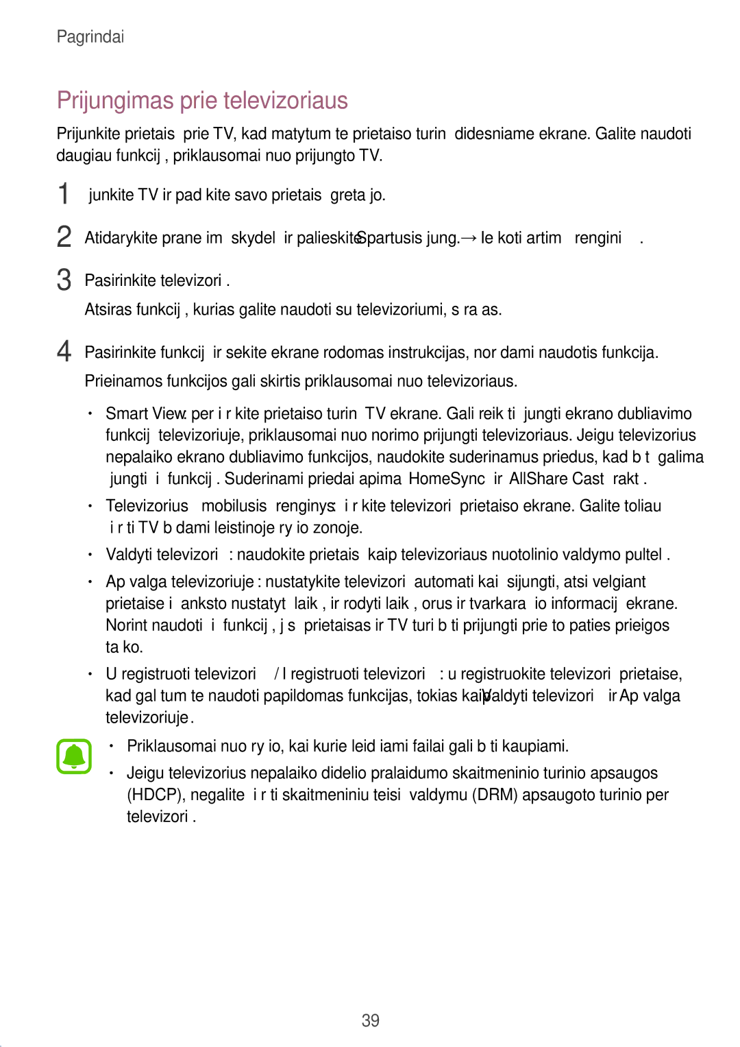 Samsung SM-T580NZKASEB, SM-T580NZWASEB manual Prijungimas prie televizoriaus 