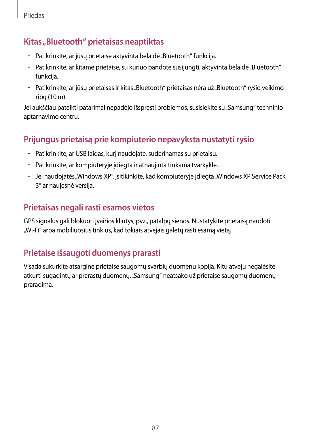 Samsung SM-T580NZKASEB, SM-T580NZWASEB manual Kitas„Bluetooth prietaisas neaptiktas 