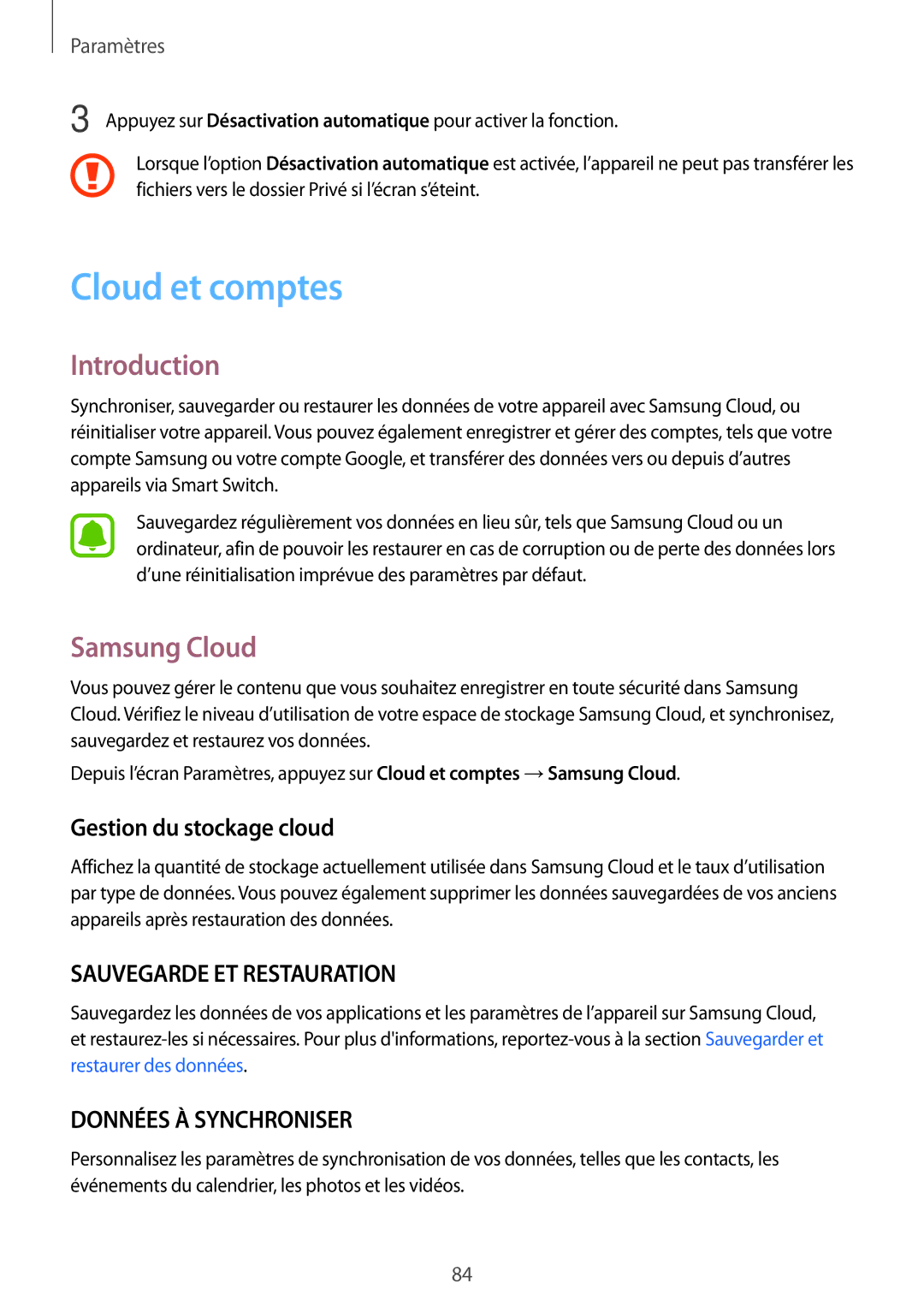 Samsung SM-T580NZWEXEF, SM-T580NZWAXEF, SM-T580NZKEXEF manual Cloud et comptes, Samsung Cloud, Gestion du stockage cloud 