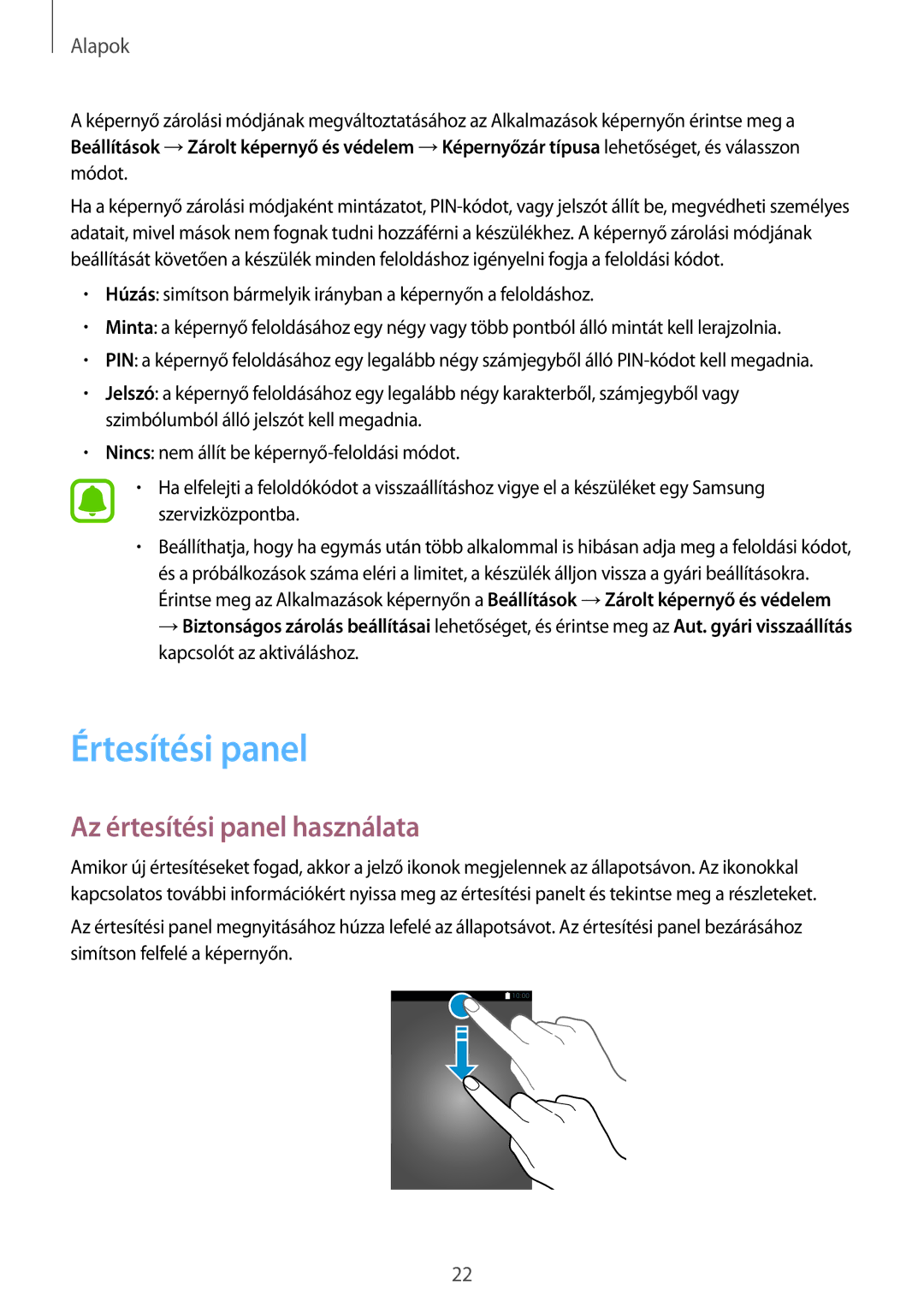 Samsung SM-T580NZWAXEH, SM-T580NZKAXEH manual Értesítési panel, Az értesítési panel használata 