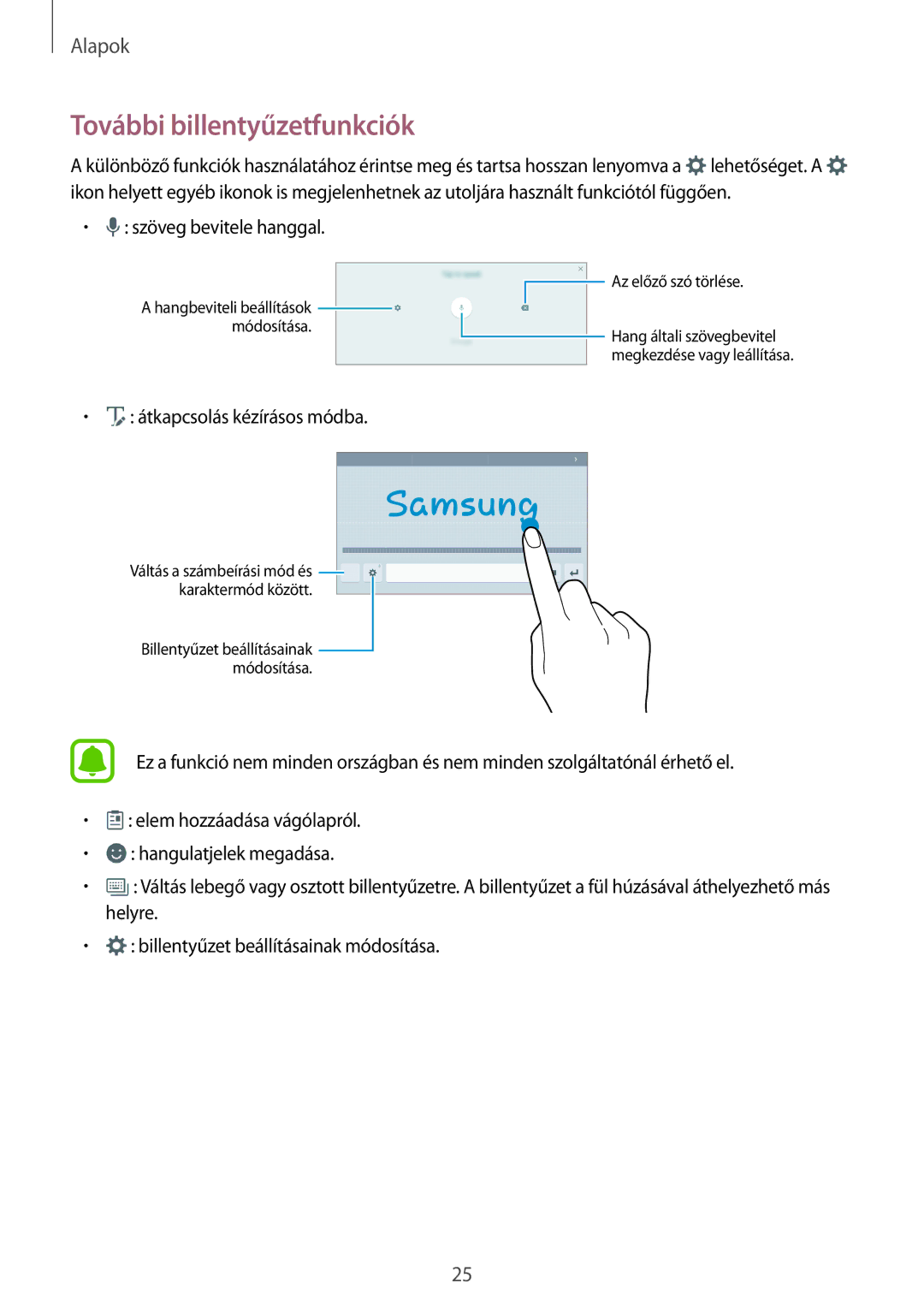 Samsung SM-T580NZKAXEH, SM-T580NZWAXEH manual További billentyűzetfunkciók, Szöveg bevitele hanggal 