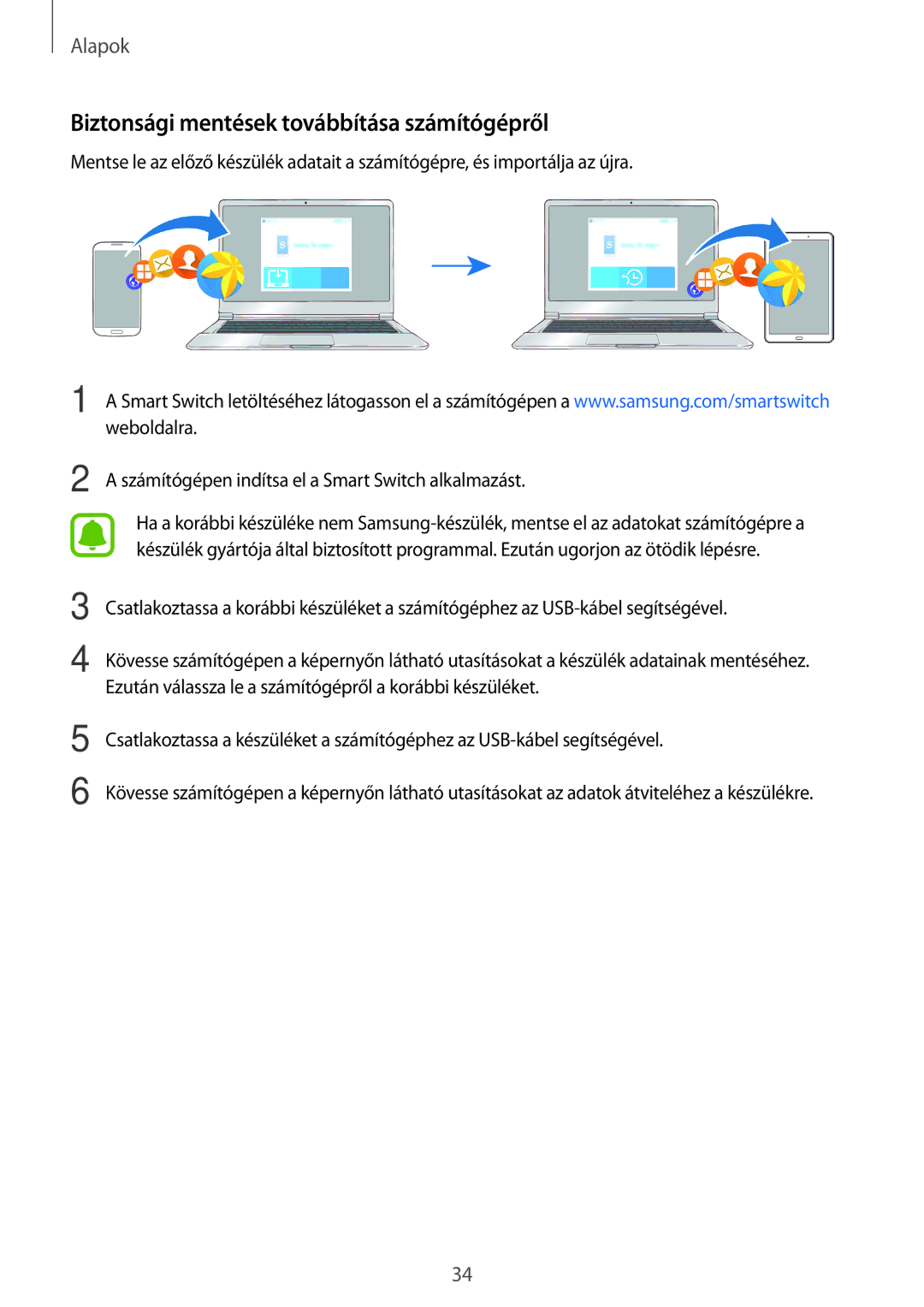 Samsung SM-T580NZWAXEH, SM-T580NZKAXEH manual Biztonsági mentések továbbítása számítógépről 