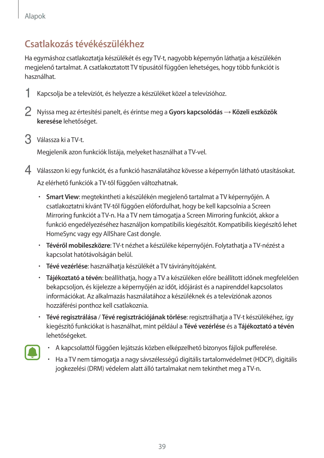 Samsung SM-T580NZKAXEH, SM-T580NZWAXEH manual Csatlakozás tévékészülékhez 