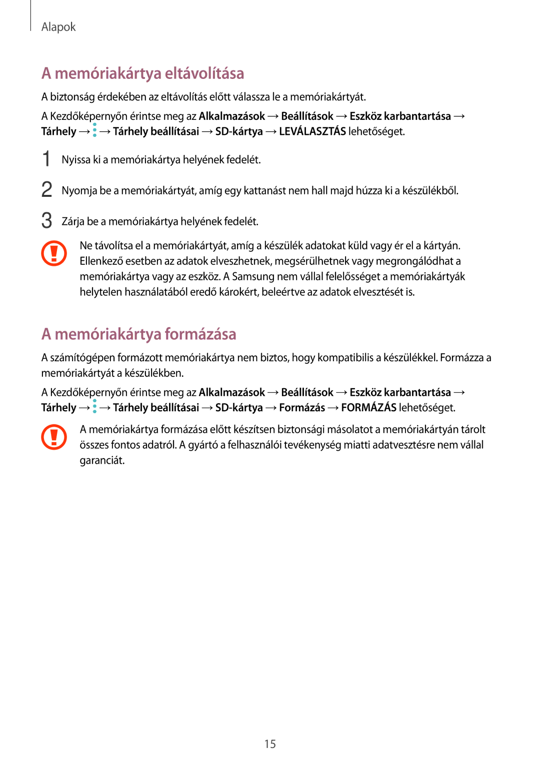 Samsung SM-T580NZKAXEH, SM-T580NZWAXEH manual Memóriakártya eltávolítása, Memóriakártya formázása 