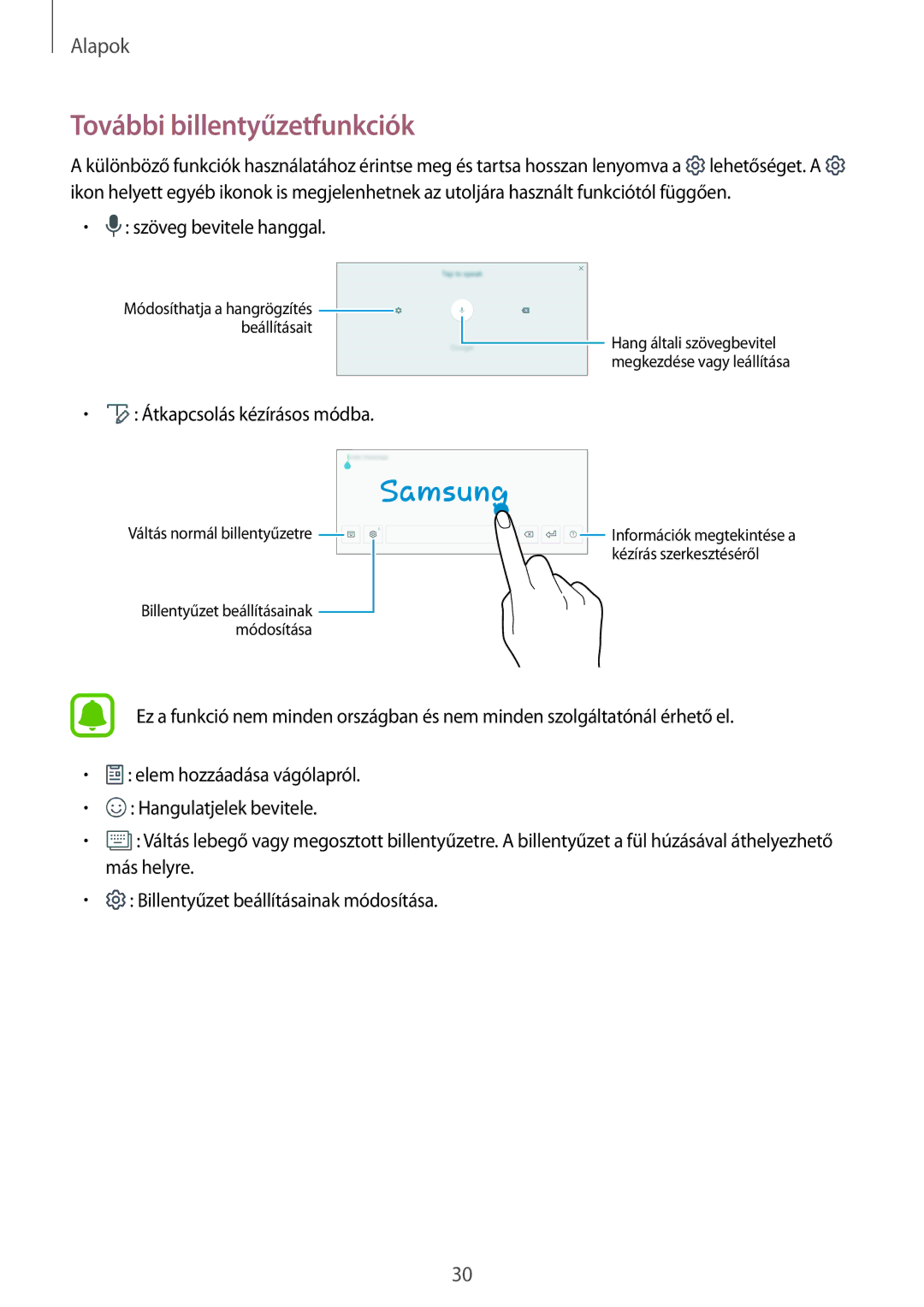 Samsung SM-T580NZWAXEH, SM-T580NZKAXEH manual További billentyűzetfunkciók, Átkapcsolás kézírásos módba 