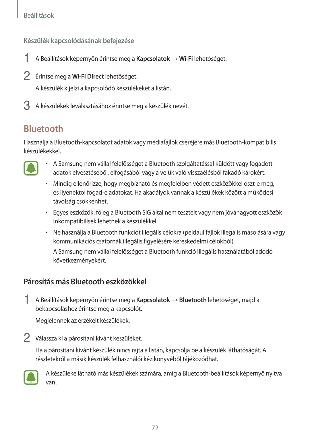 Samsung SM-T580NZWAXEH, SM-T580NZKAXEH manual Párosítás más Bluetooth eszközökkel 