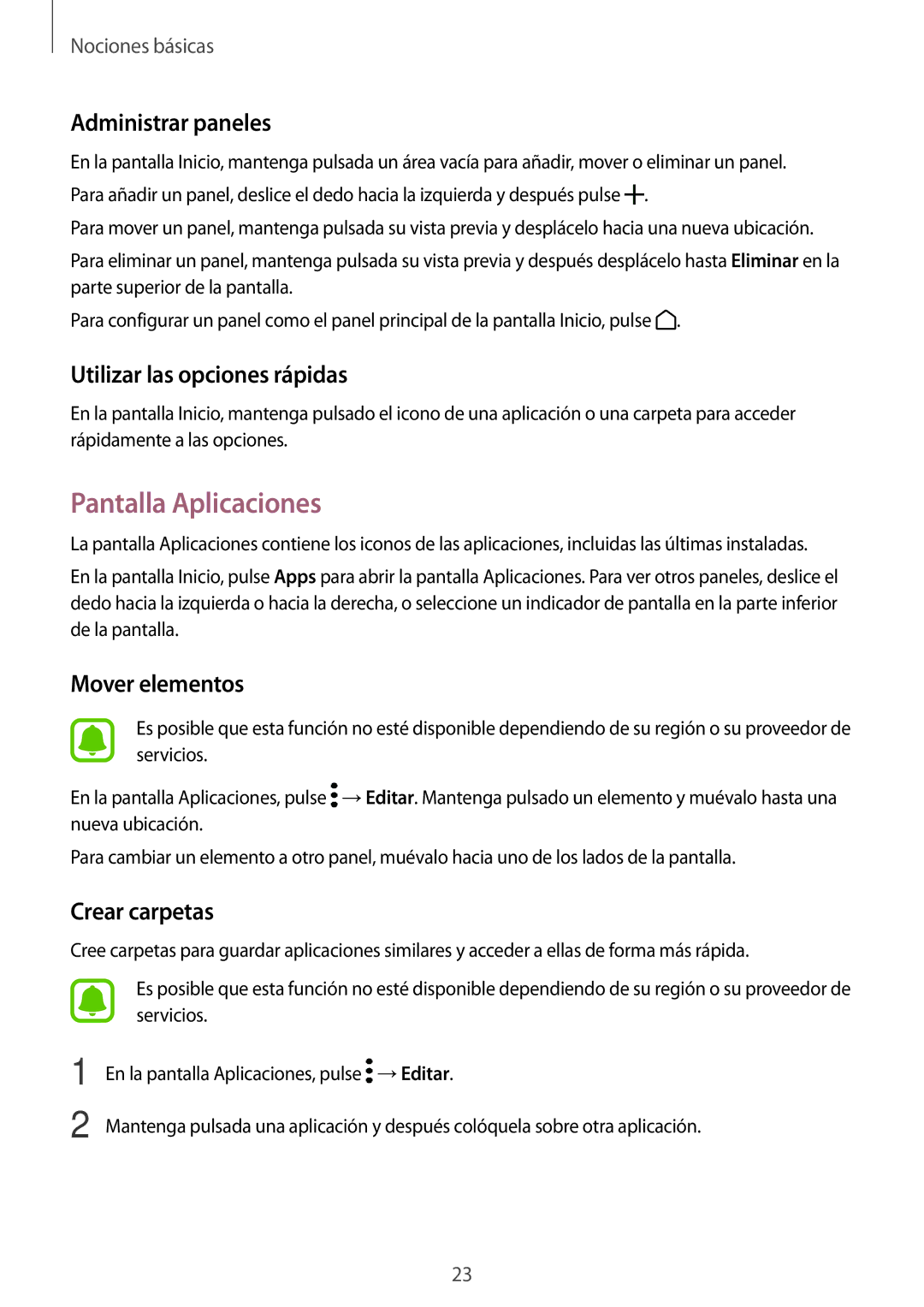 Samsung SM-T580NZKEPHE, SM-T580NZWEPHE manual Pantalla Aplicaciones, Administrar paneles, Utilizar las opciones rápidas 