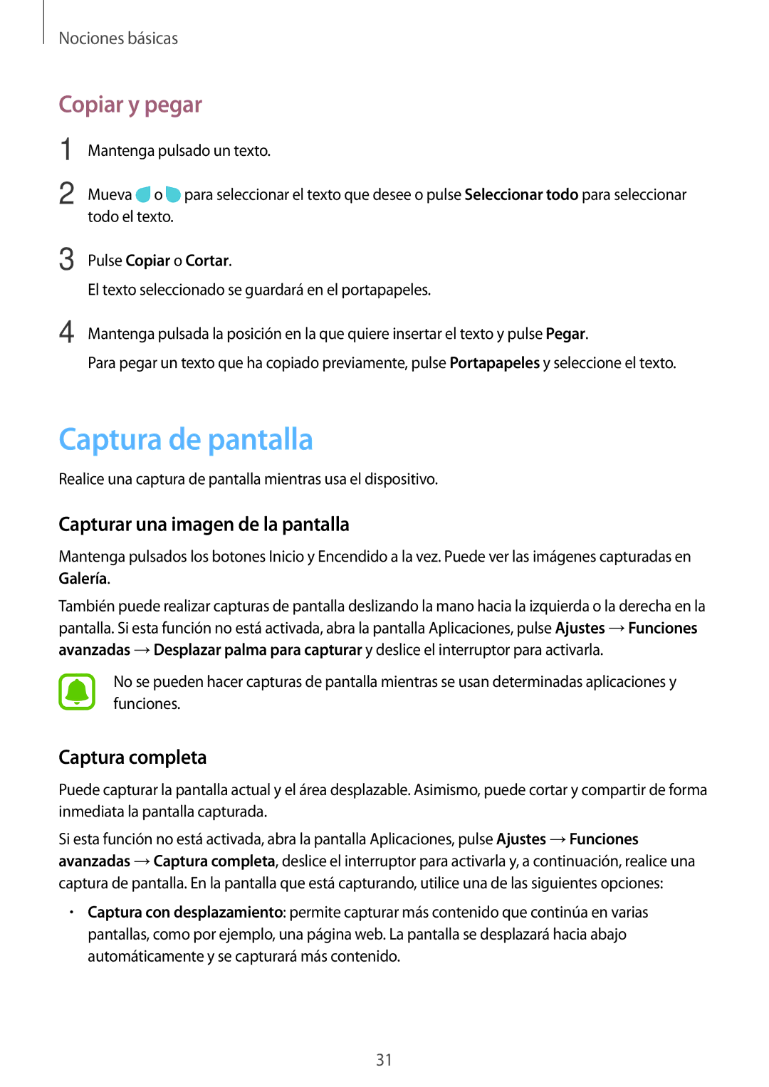 Samsung SM-T580NZKEPHE manual Captura de pantalla, Copiar y pegar, Capturar una imagen de la pantalla, Captura completa 