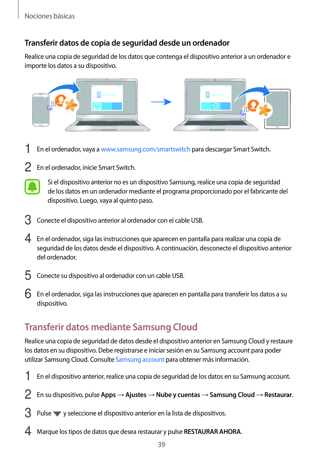 Samsung SM-T580NZKEPHE Transferir datos mediante Samsung Cloud, Transferir datos de copia de seguridad desde un ordenador 