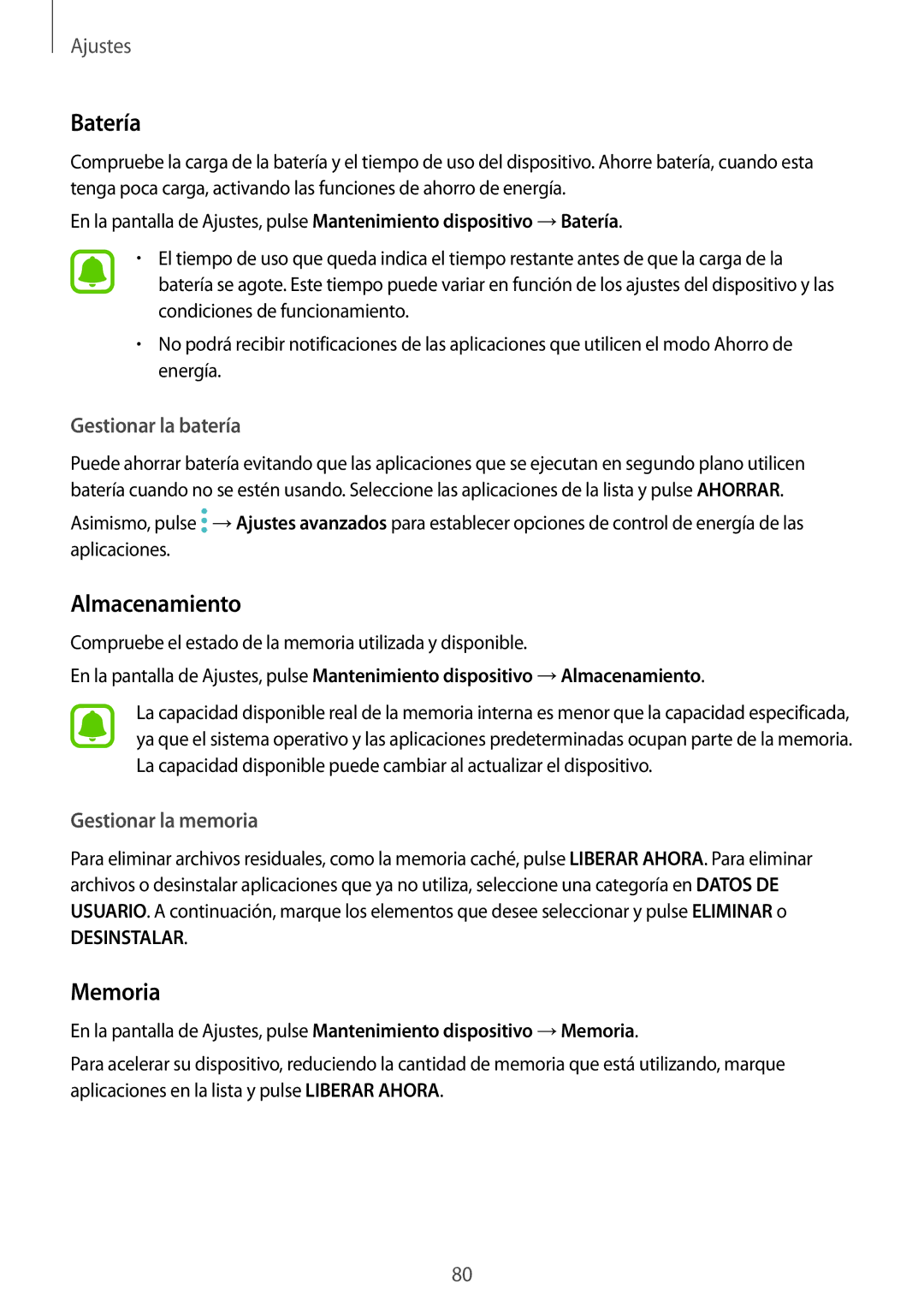 Samsung SM-T580NZWEPHE, SM-T580NZWAPHE, SM-T580NZKAPHE, SM-T580NZKEPHE manual Batería, Almacenamiento, Memoria 