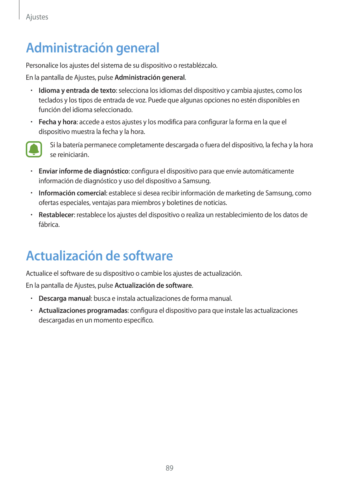 Samsung SM-T580NZWAPHE, SM-T580NZWEPHE, SM-T580NZKAPHE, SM-T580NZKEPHE Administración general, Actualización de software 