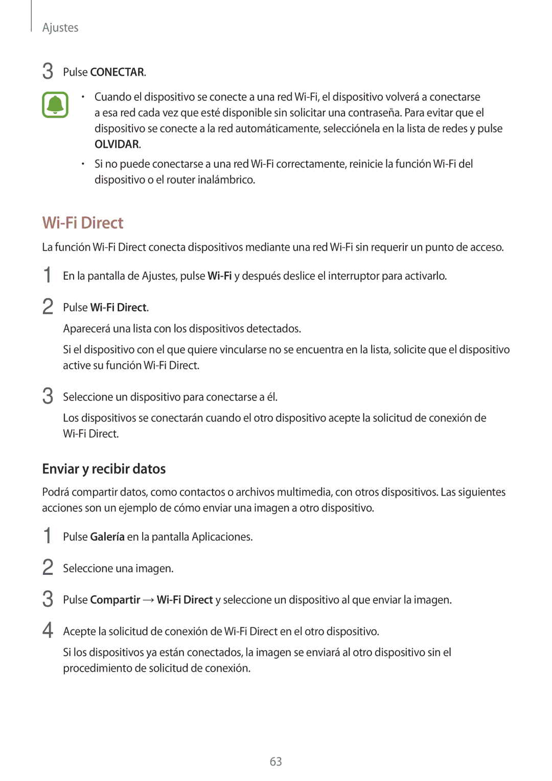 Samsung SM-T580NZKEPHE, SM-T580NZWEPHE, SM-T580NZWAPHE manual Enviar y recibir datos, Pulse Conectar, Pulse Wi-Fi Direct 