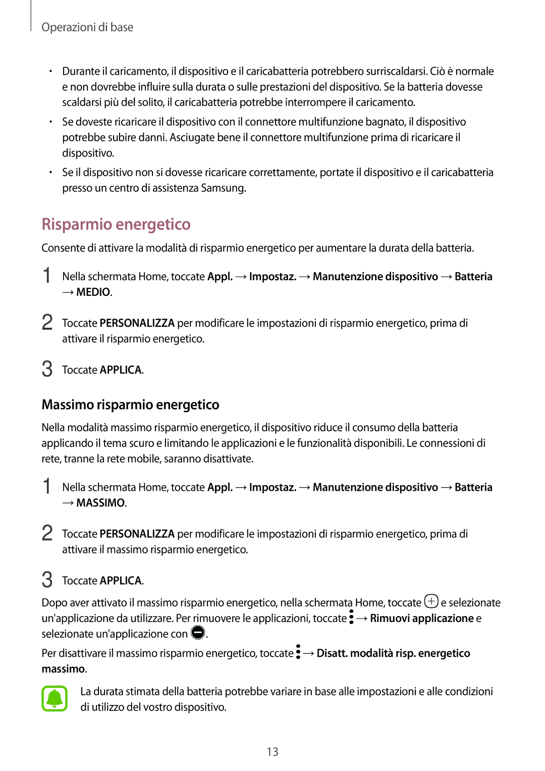 Samsung SM-T585NZWAITV, SM-T585NZAEITV manual Risparmio energetico, Massimo risparmio energetico 