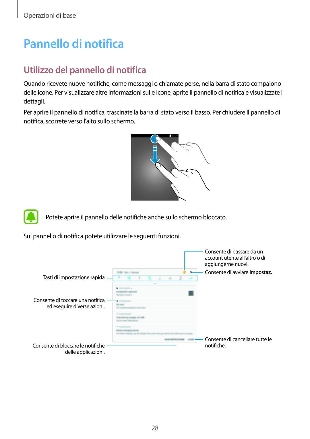 Samsung SM-T585NZAEITV, SM-T585NZWAITV manual Pannello di notifica, Utilizzo del pannello di notifica 