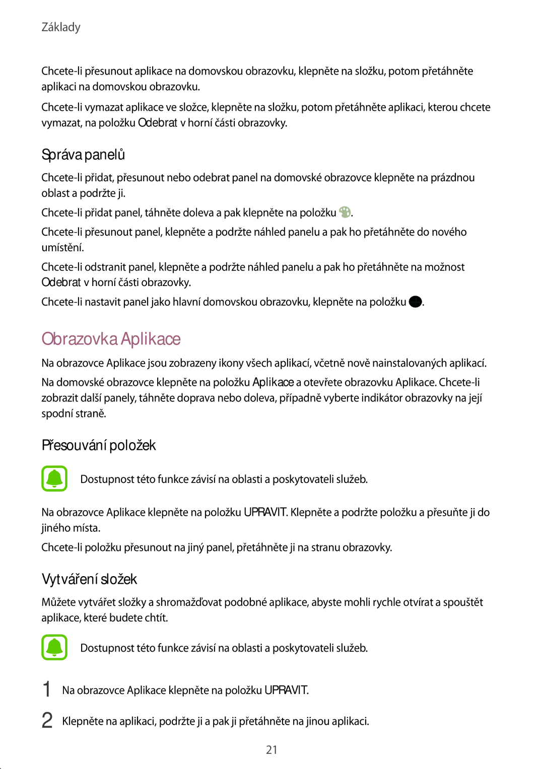 Samsung SM-T585NZKEXEZ, SM-T585NZAEXEZ manual Obrazovka Aplikace, Správa panelů 