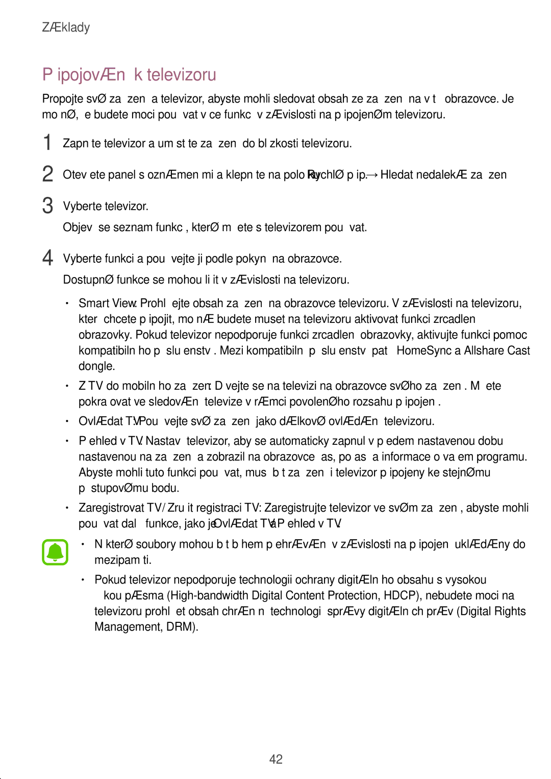 Samsung SM-T585NZAEXEZ, SM-T585NZKEXEZ manual Připojování k televizoru 