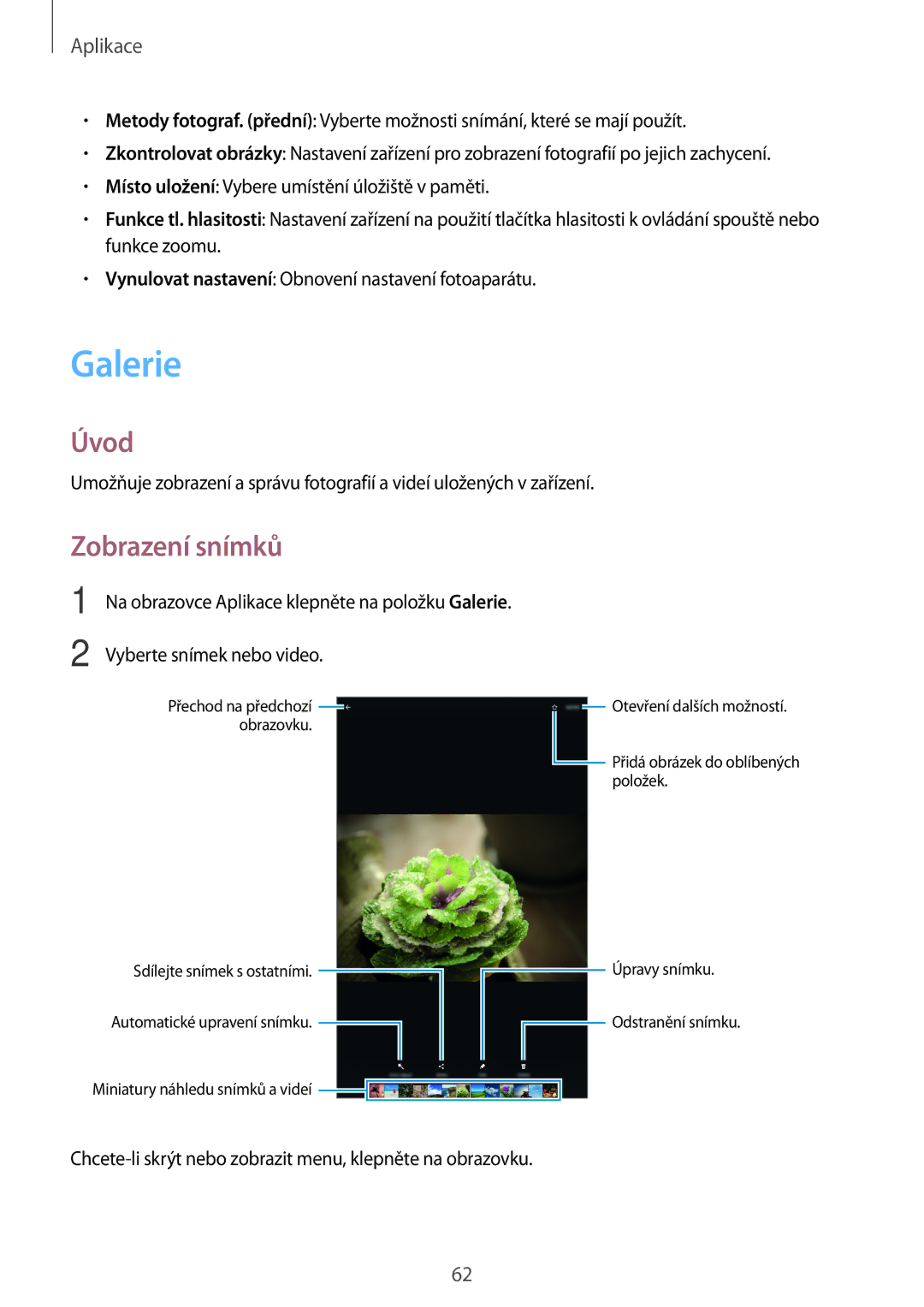 Samsung SM-T585NZAEXEZ, SM-T585NZKEXEZ manual Galerie, Zobrazení snímků 