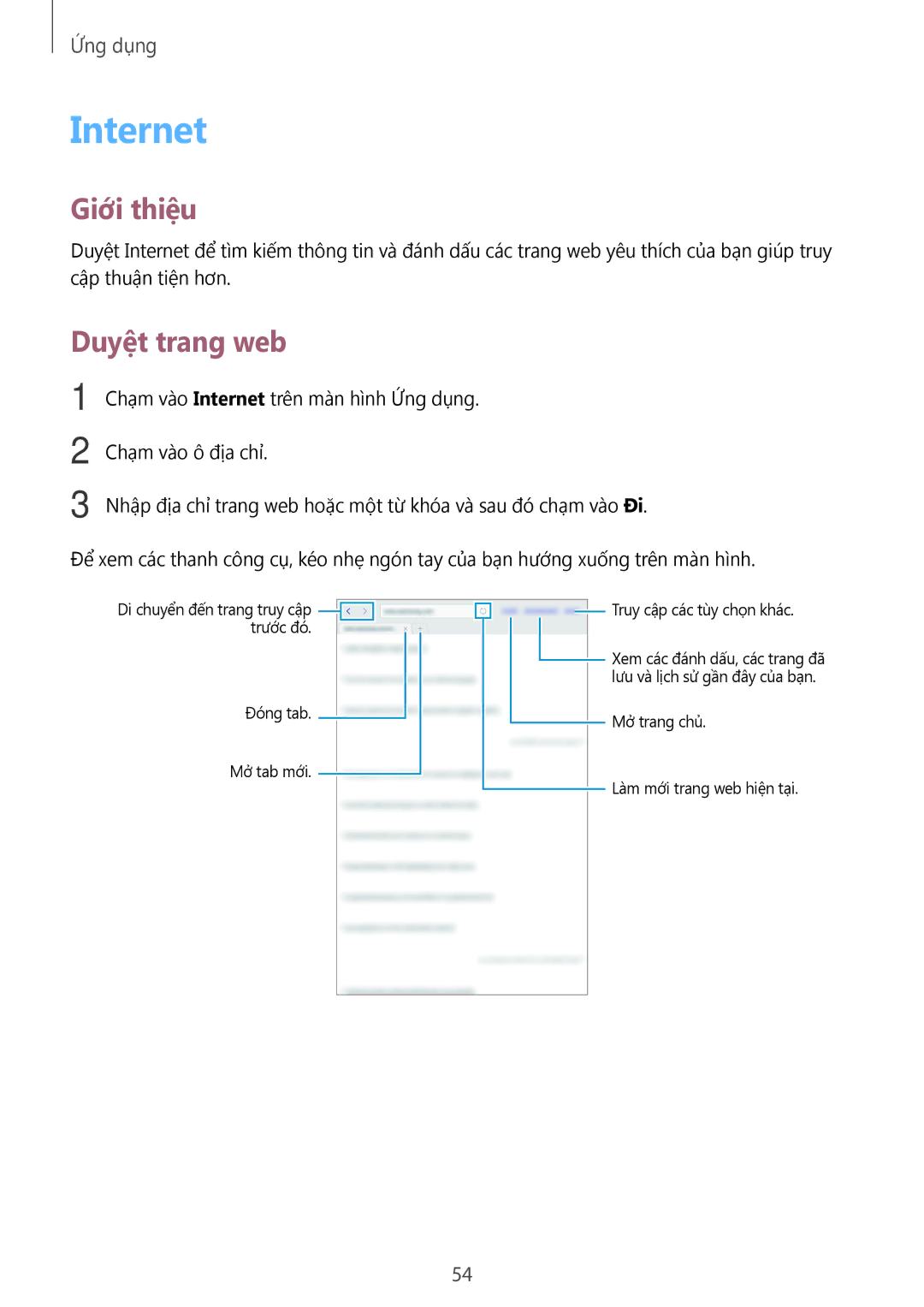 Samsung SM-T585NZBAXXV, SM-T585NZKAXXV, SM-T585NZWAXXV manual Internet, Duyệt trang web 