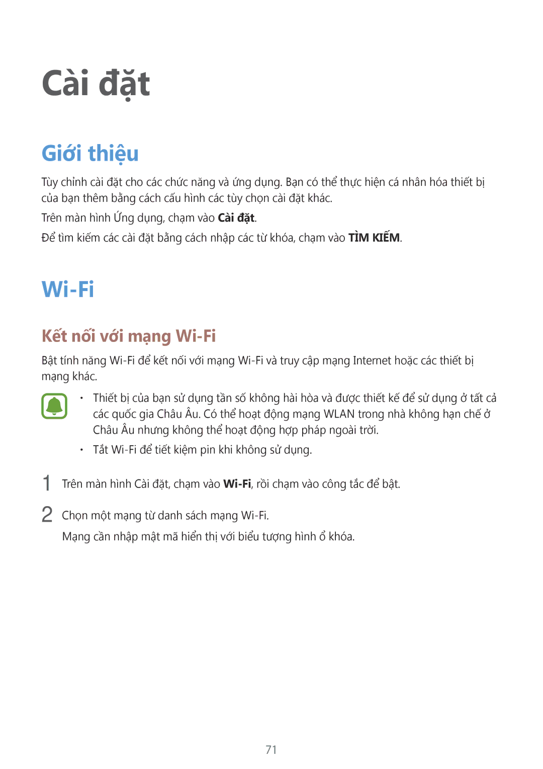 Samsung SM-T585NZWAXXV, SM-T585NZBAXXV, SM-T585NZKAXXV manual Giới thiệu, Kết nối với mạng Wi-Fi 