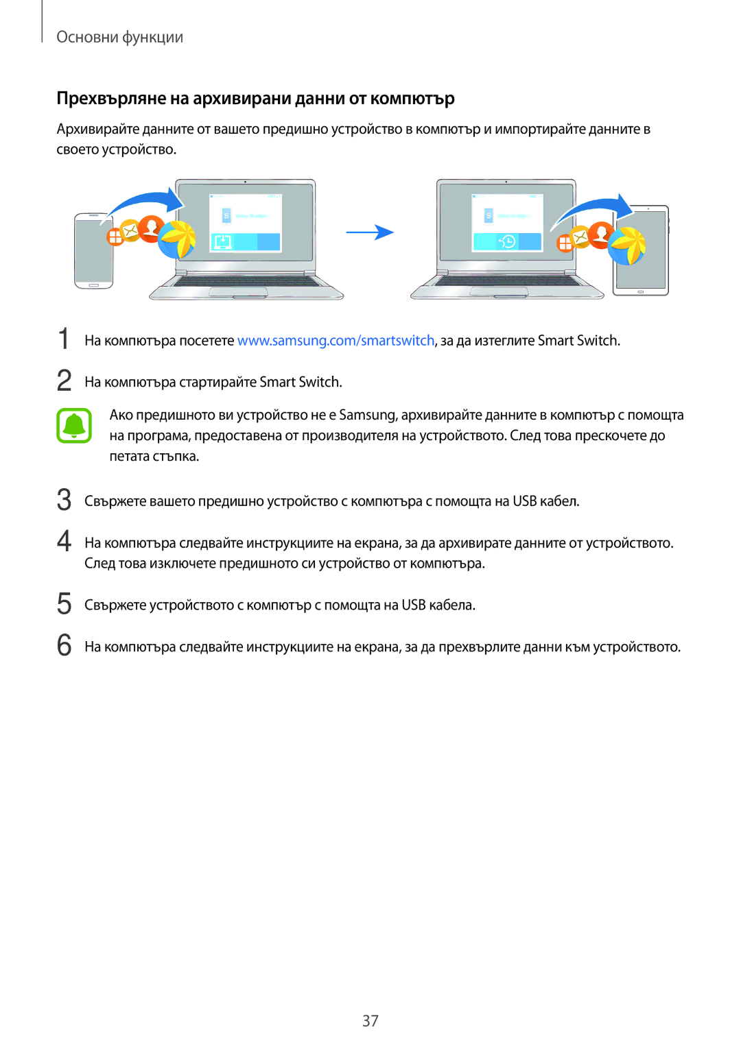 Samsung SM-T585NZKABGL manual Прехвърляне на архивирани данни от компютър 