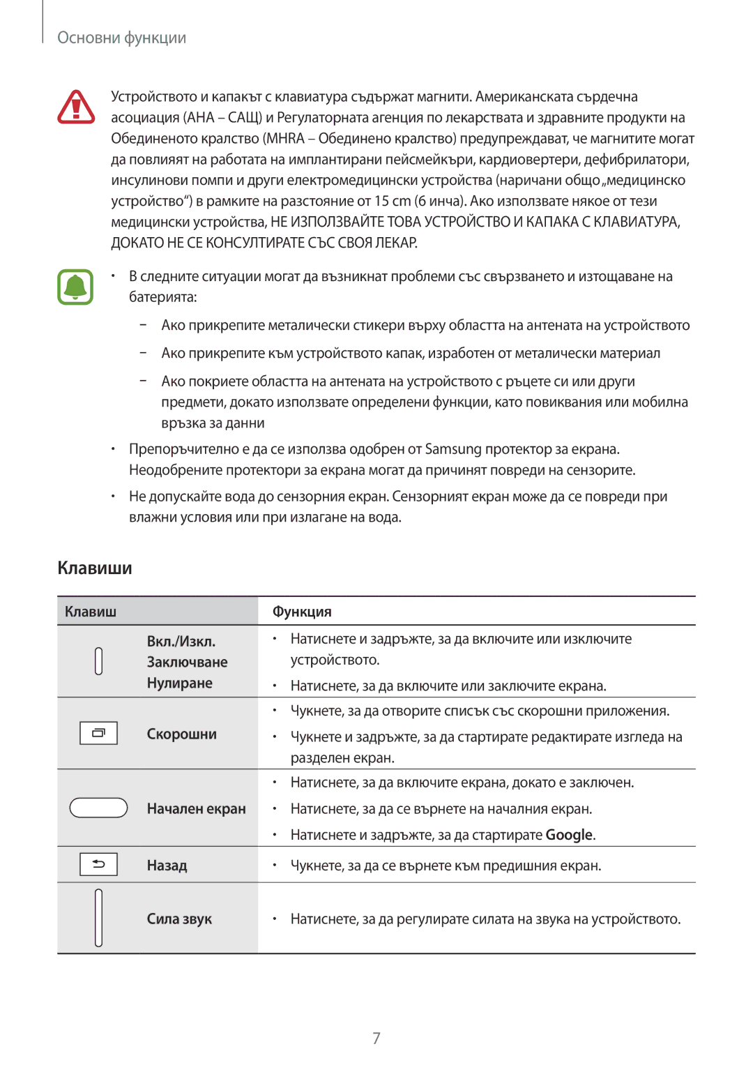 Samsung SM-T585NZKABGL manual Клавиши 