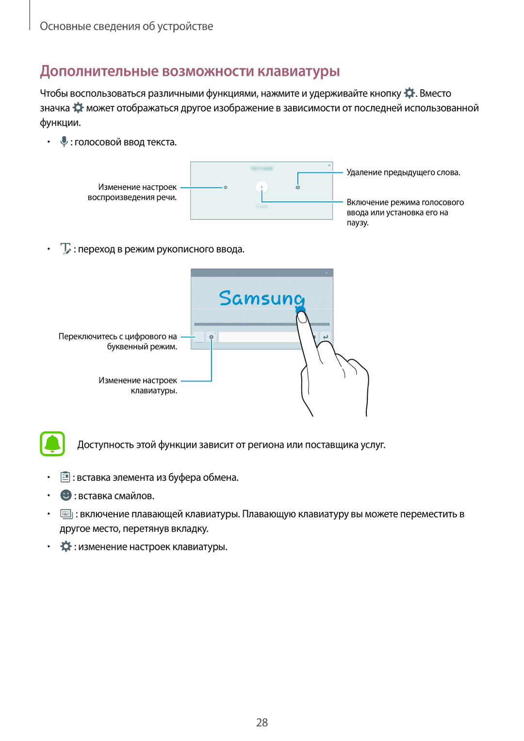 Samsung SM-T585NZWASER, SM-T585NZKASEB, SM-T585NZWASEB, SM-T585NZBASER, SM-T585NZKASER Дополнительные возможности клавиатуры 