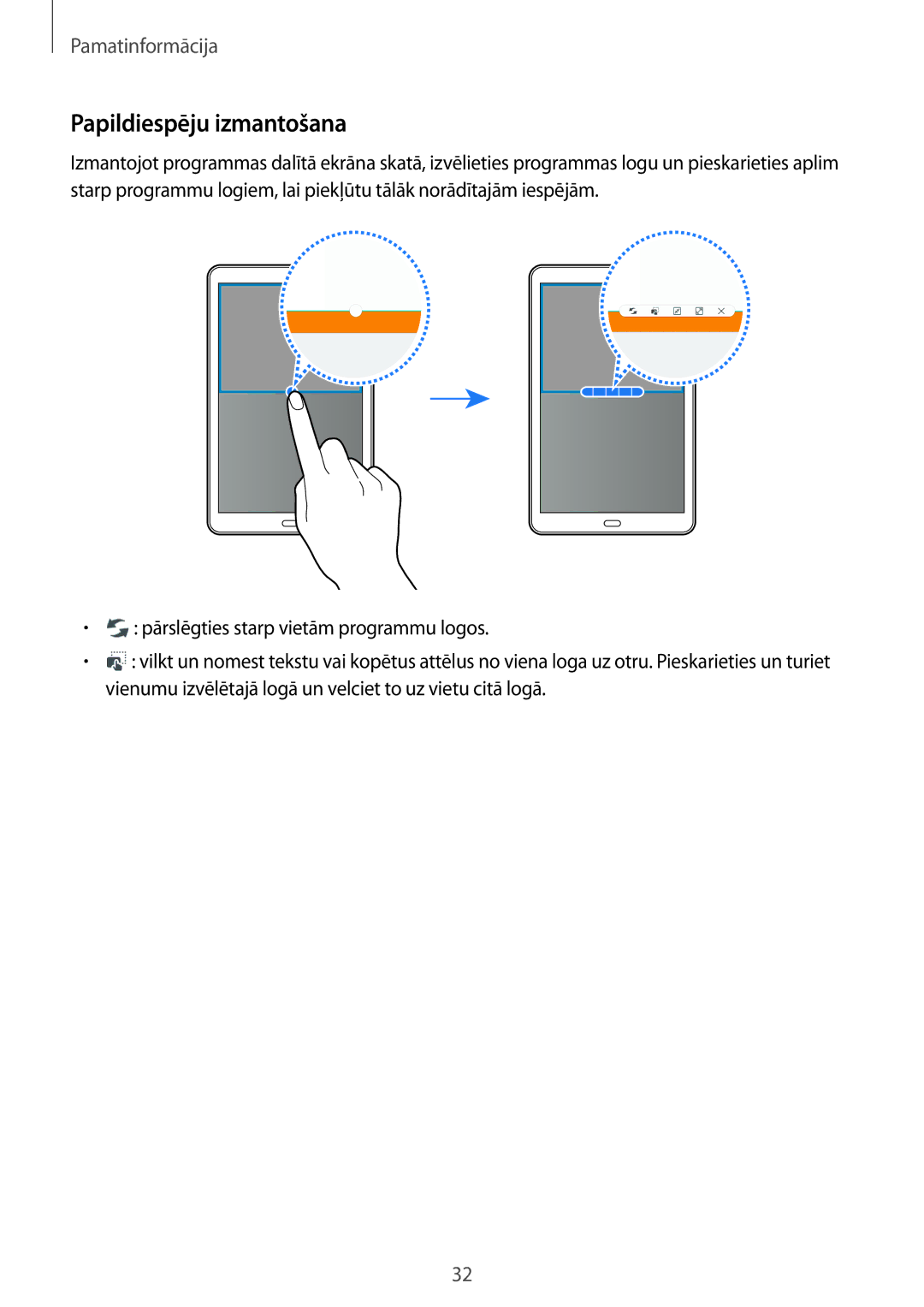 Samsung SM-T585NZKASEB, SM-T585NZWASEB manual Papildiespēju izmantošana 