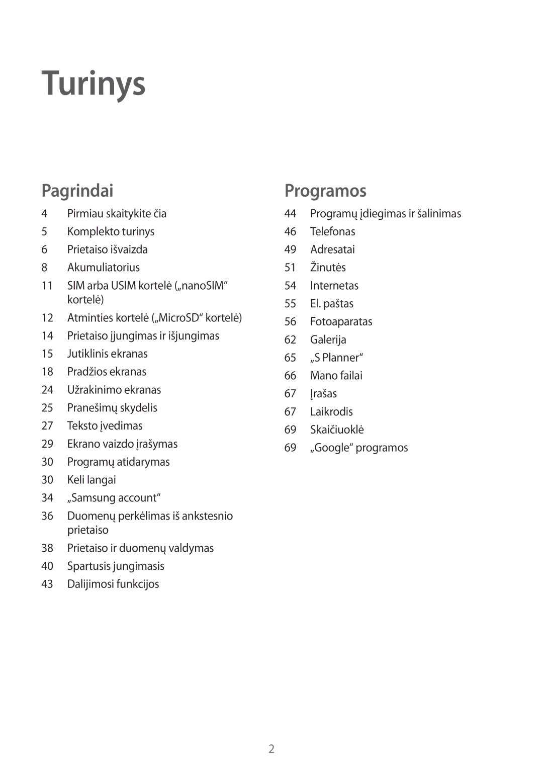 Samsung SM-T585NZKASEB, SM-T585NZWASEB manual Turinys 