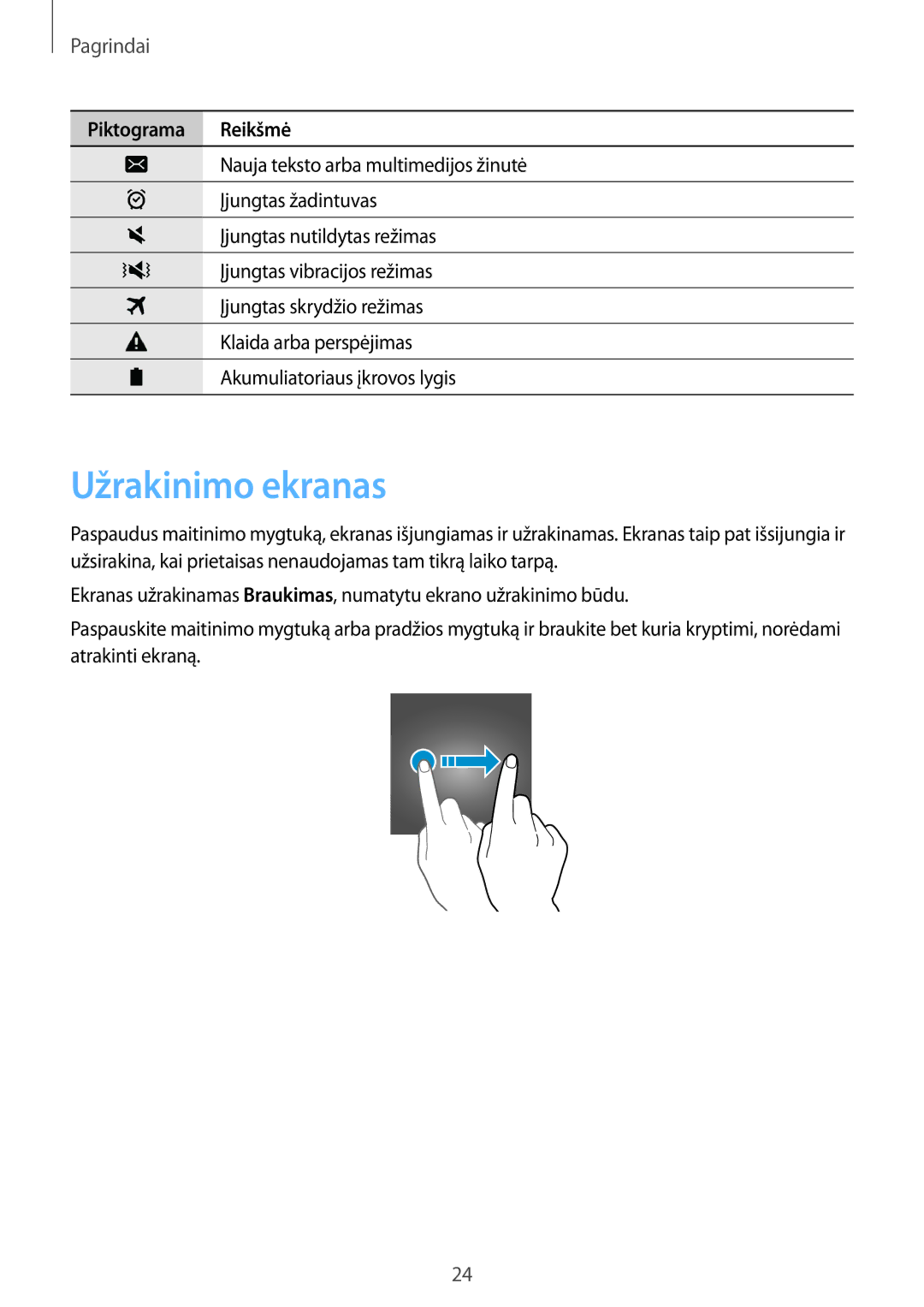 Samsung SM-T585NZKASEB, SM-T585NZWASEB manual Užrakinimo ekranas 