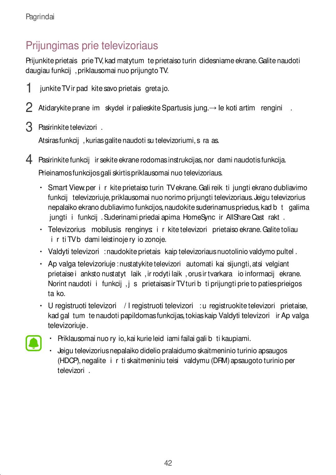 Samsung SM-T585NZKASEB, SM-T585NZWASEB manual Prijungimas prie televizoriaus 