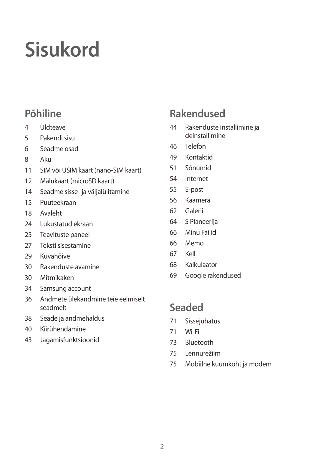 Samsung SM-T585NZKASEB, SM-T585NZWASEB manual Sisukord 