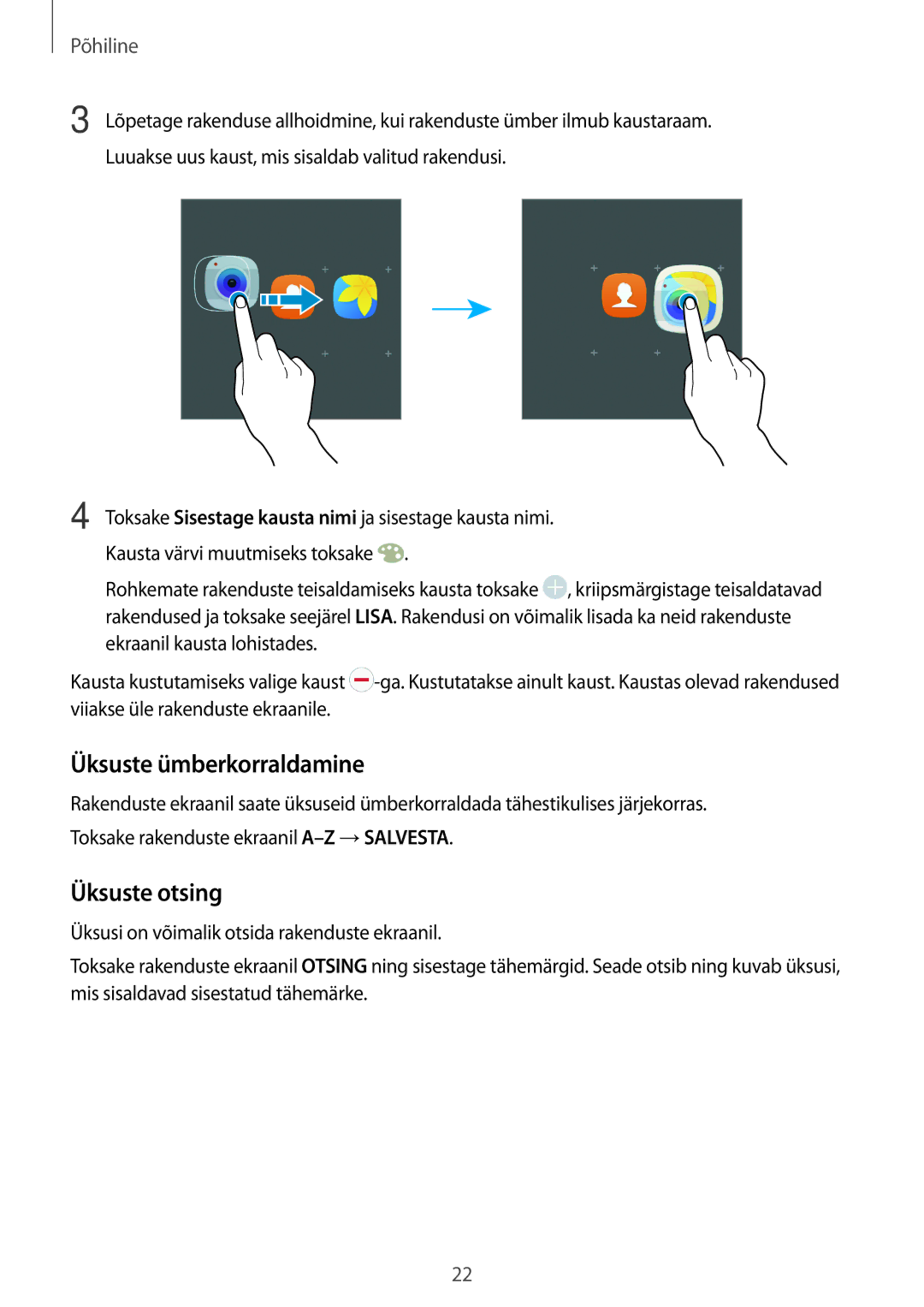 Samsung SM-T585NZKASEB, SM-T585NZWASEB manual Üksuste ümberkorraldamine, Üksuste otsing 