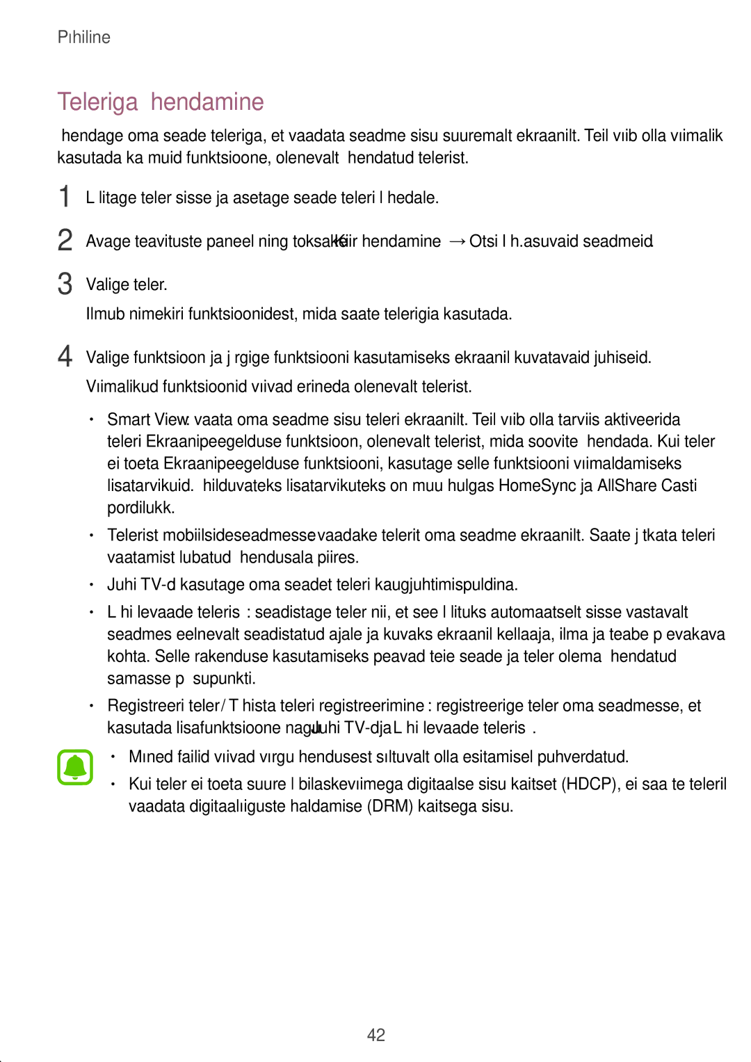 Samsung SM-T585NZKASEB, SM-T585NZWASEB manual Teleriga ühendamine 