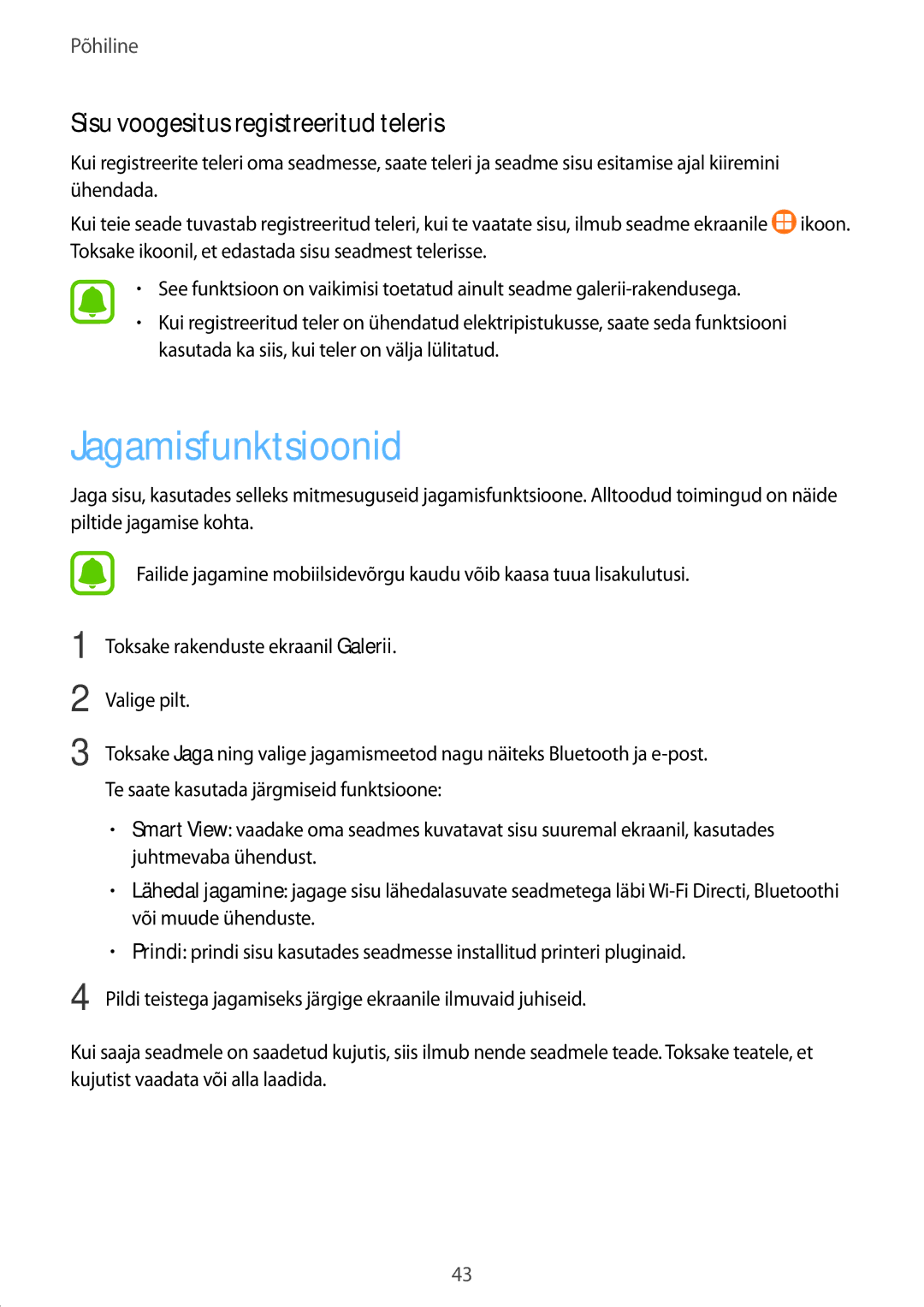 Samsung SM-T585NZWASEB, SM-T585NZKASEB manual Jagamisfunktsioonid, Sisu voogesitus registreeritud teleris 