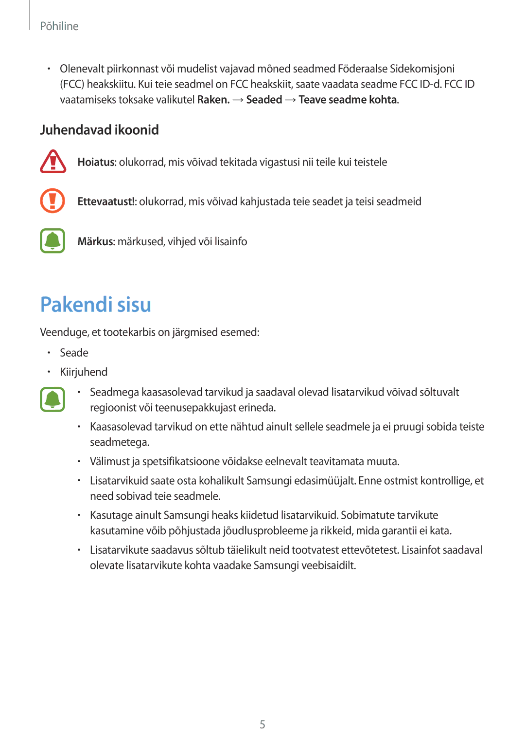 Samsung SM-T585NZWASEB, SM-T585NZKASEB manual Pakendi sisu, Juhendavad ikoonid 