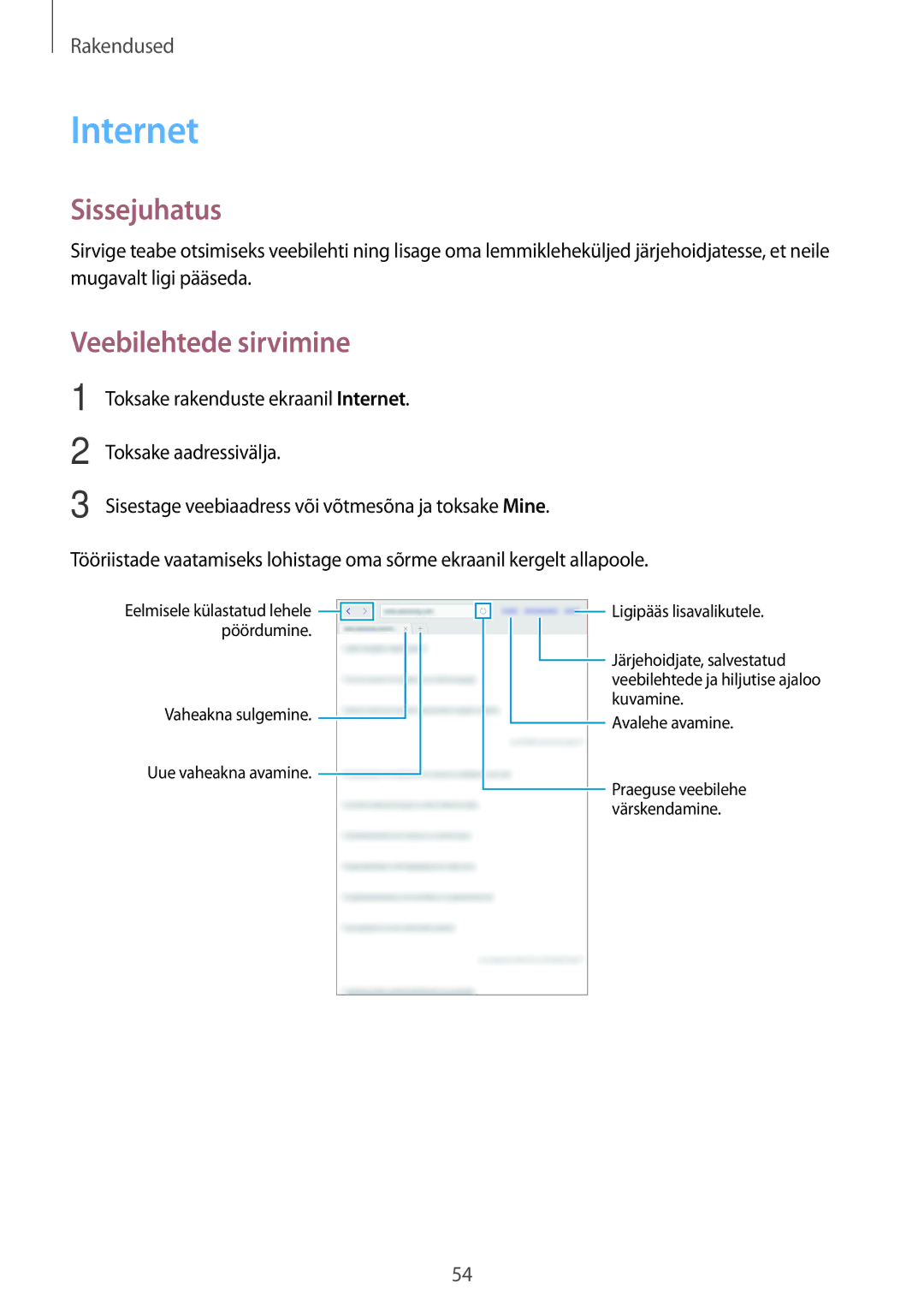 Samsung SM-T585NZKASEB, SM-T585NZWASEB manual Internet, Veebilehtede sirvimine 