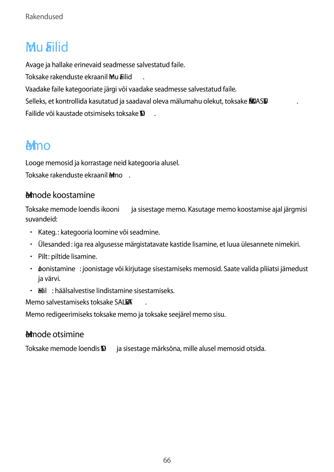 Samsung SM-T585NZKASEB, SM-T585NZWASEB manual Minu Failid, Memode koostamine, Memode otsimine 