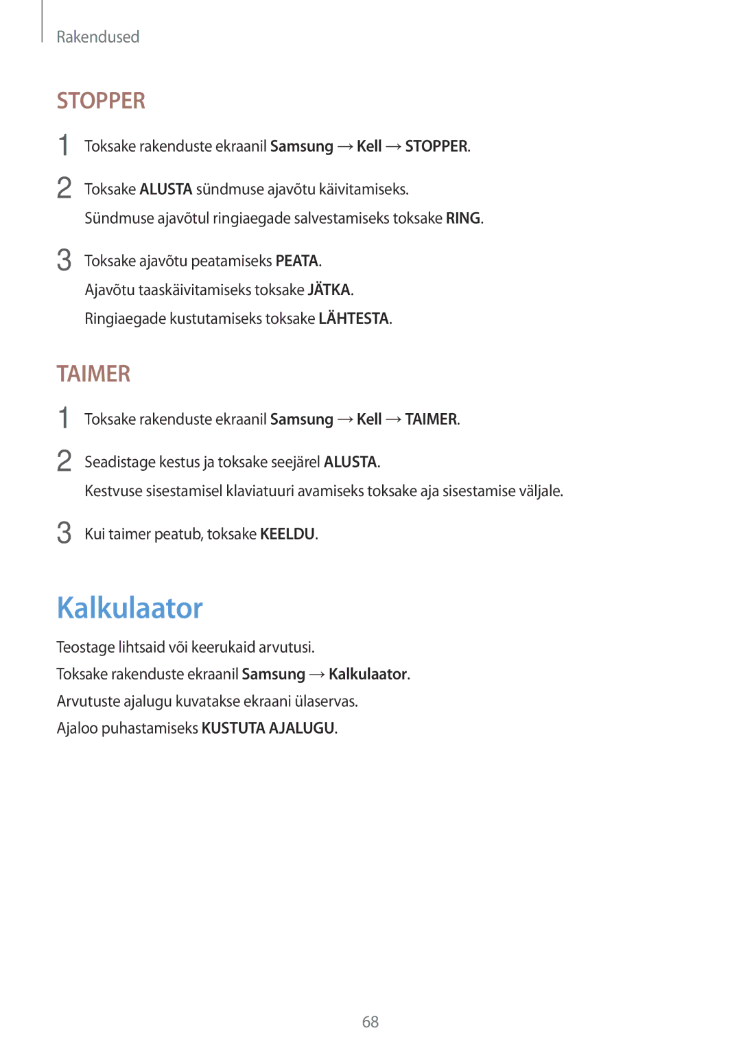 Samsung SM-T585NZKASEB, SM-T585NZWASEB manual Kalkulaator, Stopper 