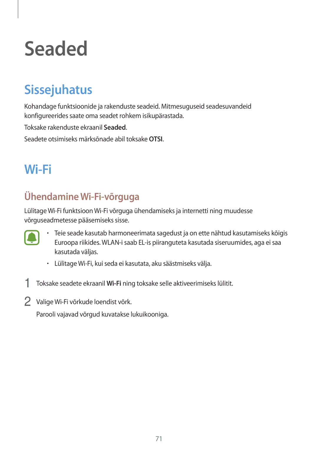 Samsung SM-T585NZWASEB, SM-T585NZKASEB manual Sissejuhatus, Ühendamine Wi-Fi-võrguga 