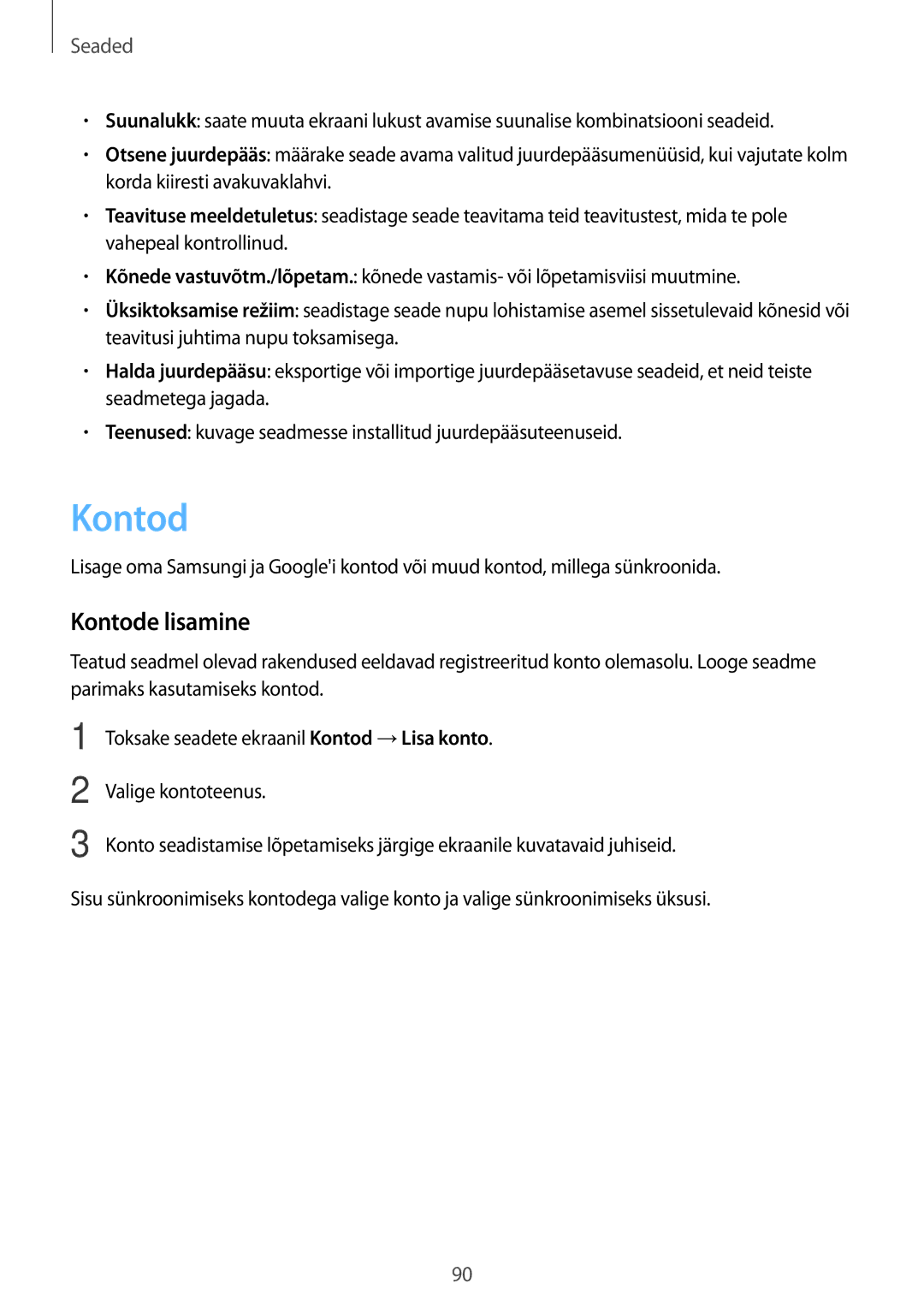 Samsung SM-T585NZKASEB, SM-T585NZWASEB manual Kontode lisamine 