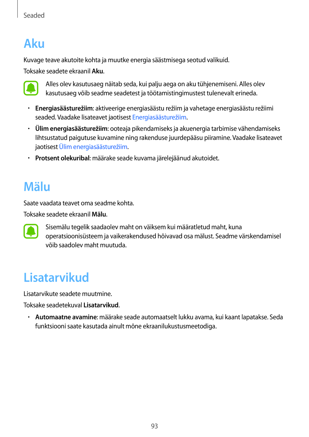 Samsung SM-T585NZWASEB, SM-T585NZKASEB manual Mälu, Lisatarvikud 