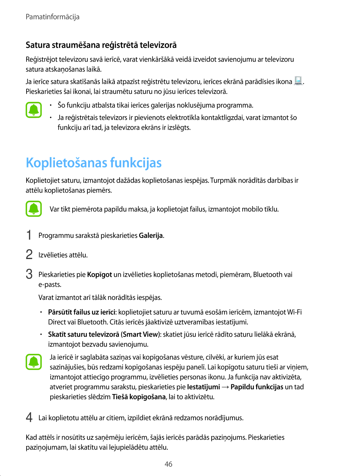 Samsung SM-T585NZKASEB, SM-T585NZWASEB manual Koplietošanas funkcijas, Satura straumēšana reģistrētā televizorā 