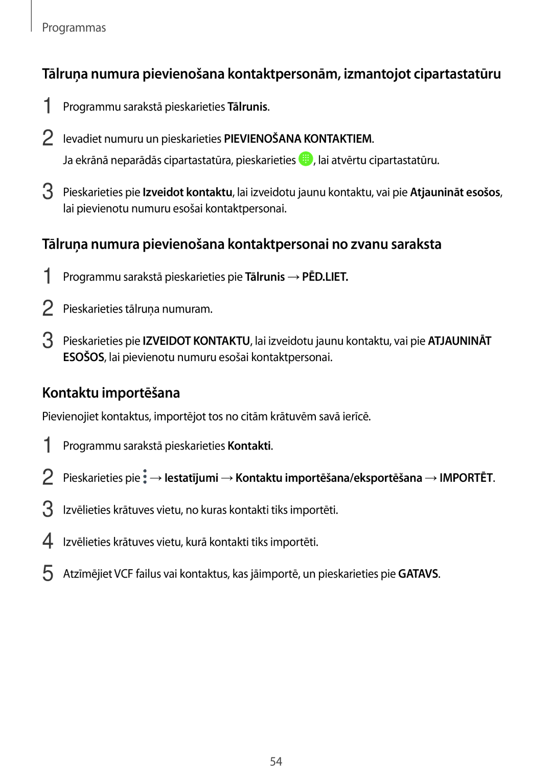 Samsung SM-T585NZKASEB, SM-T585NZWASEB manual Kontaktu importēšana 