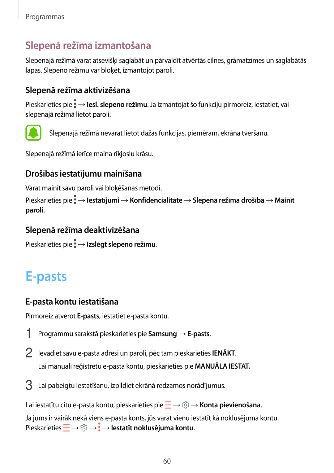 Samsung SM-T585NZKASEB, SM-T585NZWASEB manual Pasts, Slepenā režīma izmantošana 