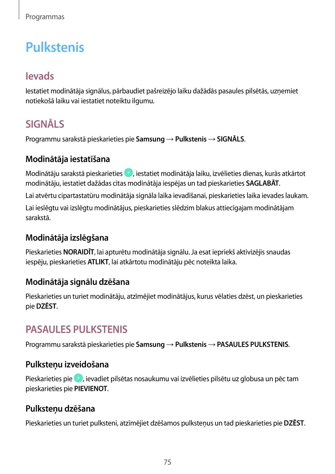 Samsung SM-T585NZWASEB, SM-T585NZKASEB manual Pulkstenis 