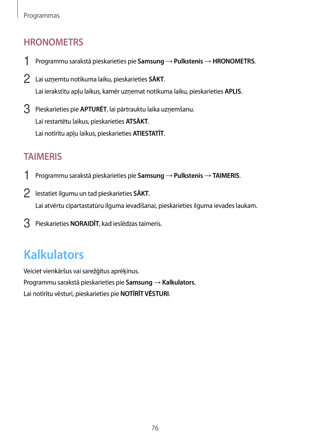 Samsung SM-T585NZKASEB, SM-T585NZWASEB manual Kalkulators, Lai notīrītu apļu laikus, pieskarieties Atiestatīt 