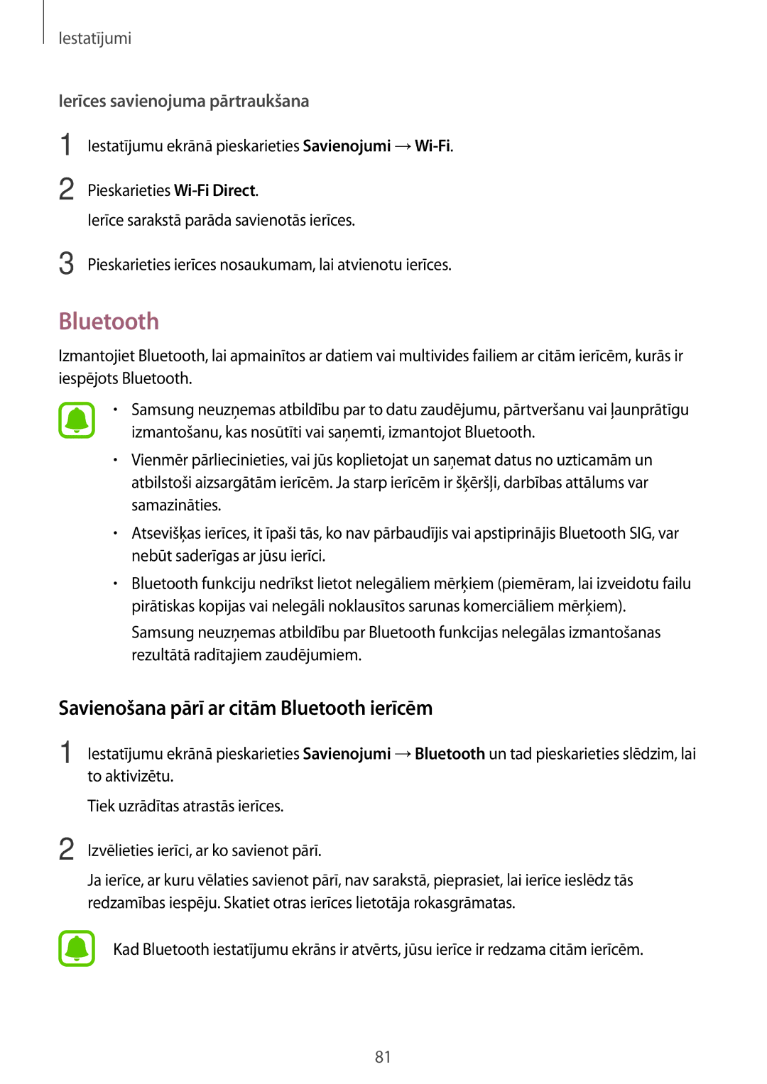 Samsung SM-T585NZWASEB, SM-T585NZKASEB manual Savienošana pārī ar citām Bluetooth ierīcēm 