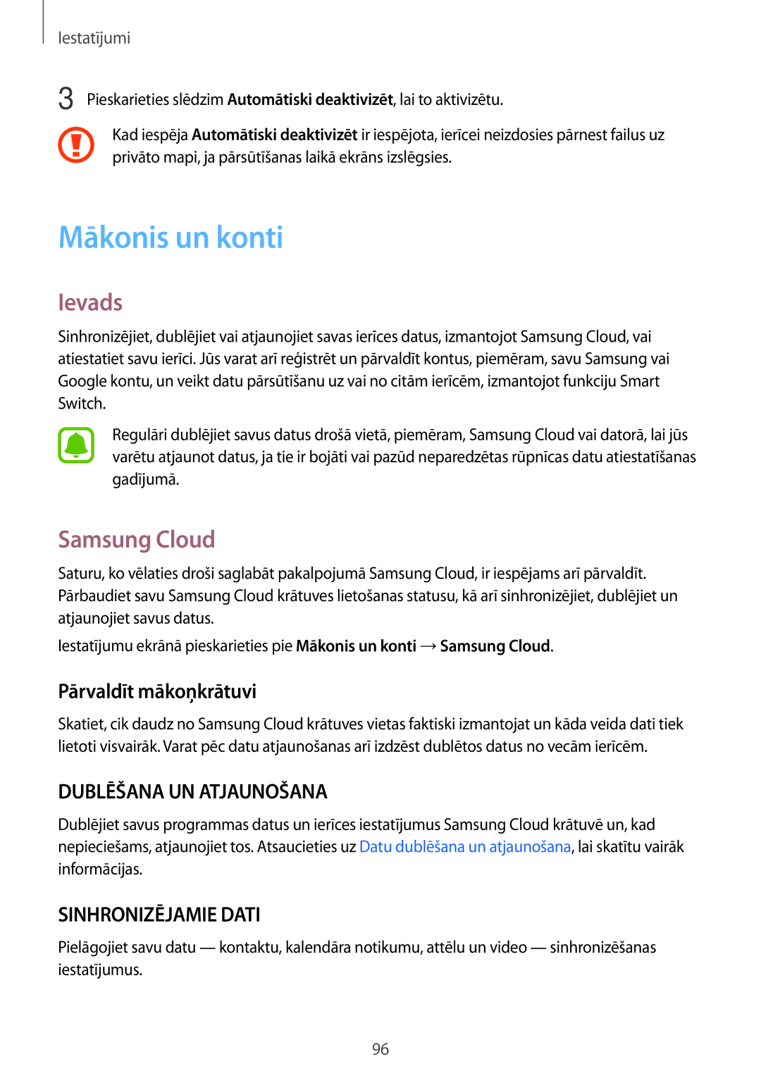 Samsung SM-T585NZKASEB, SM-T585NZWASEB manual Mākonis un konti, Samsung Cloud, Pārvaldīt mākoņkrātuvi 