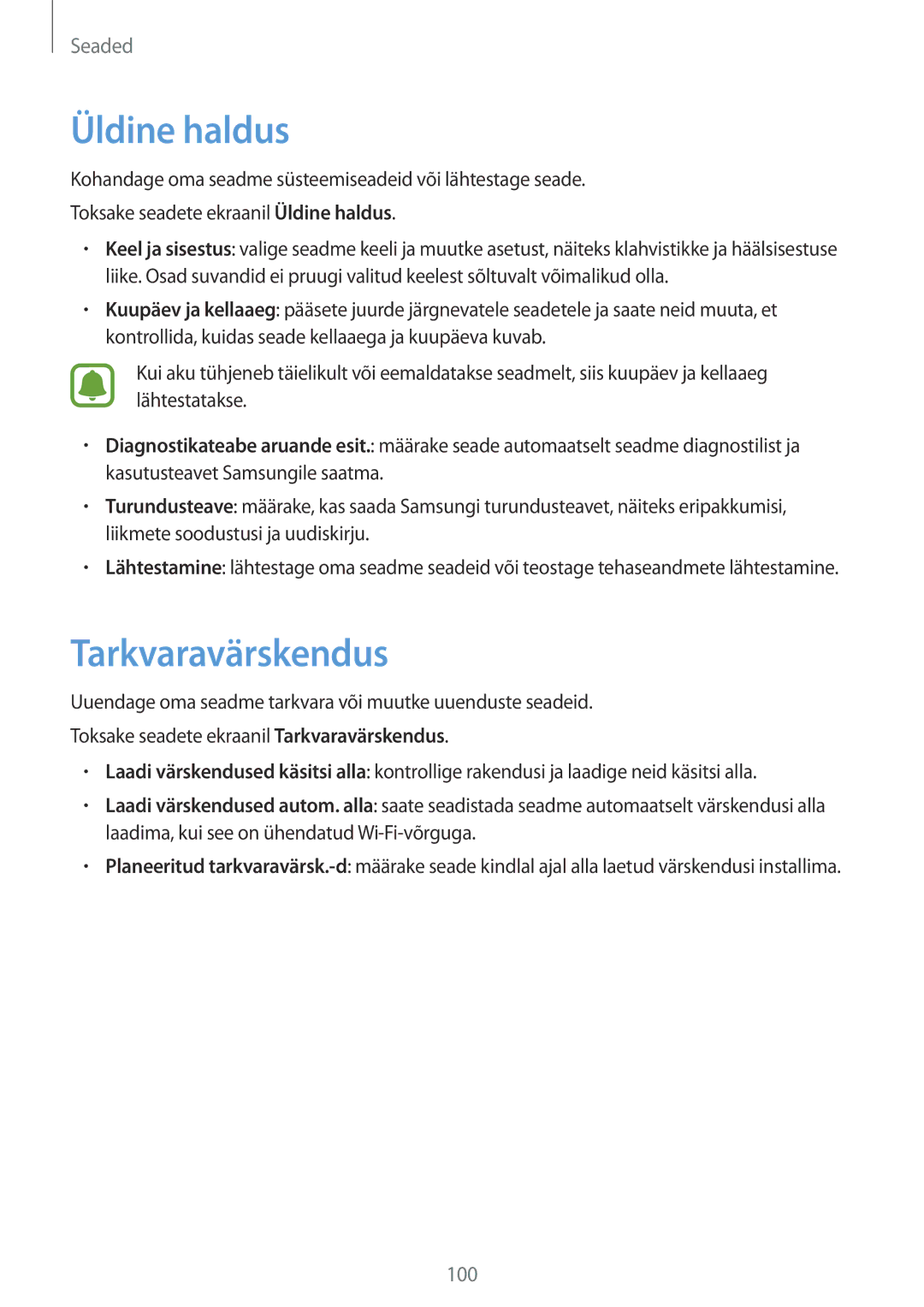 Samsung SM-T585NZKASEB, SM-T585NZWASEB manual Üldine haldus, Tarkvaravärskendus 